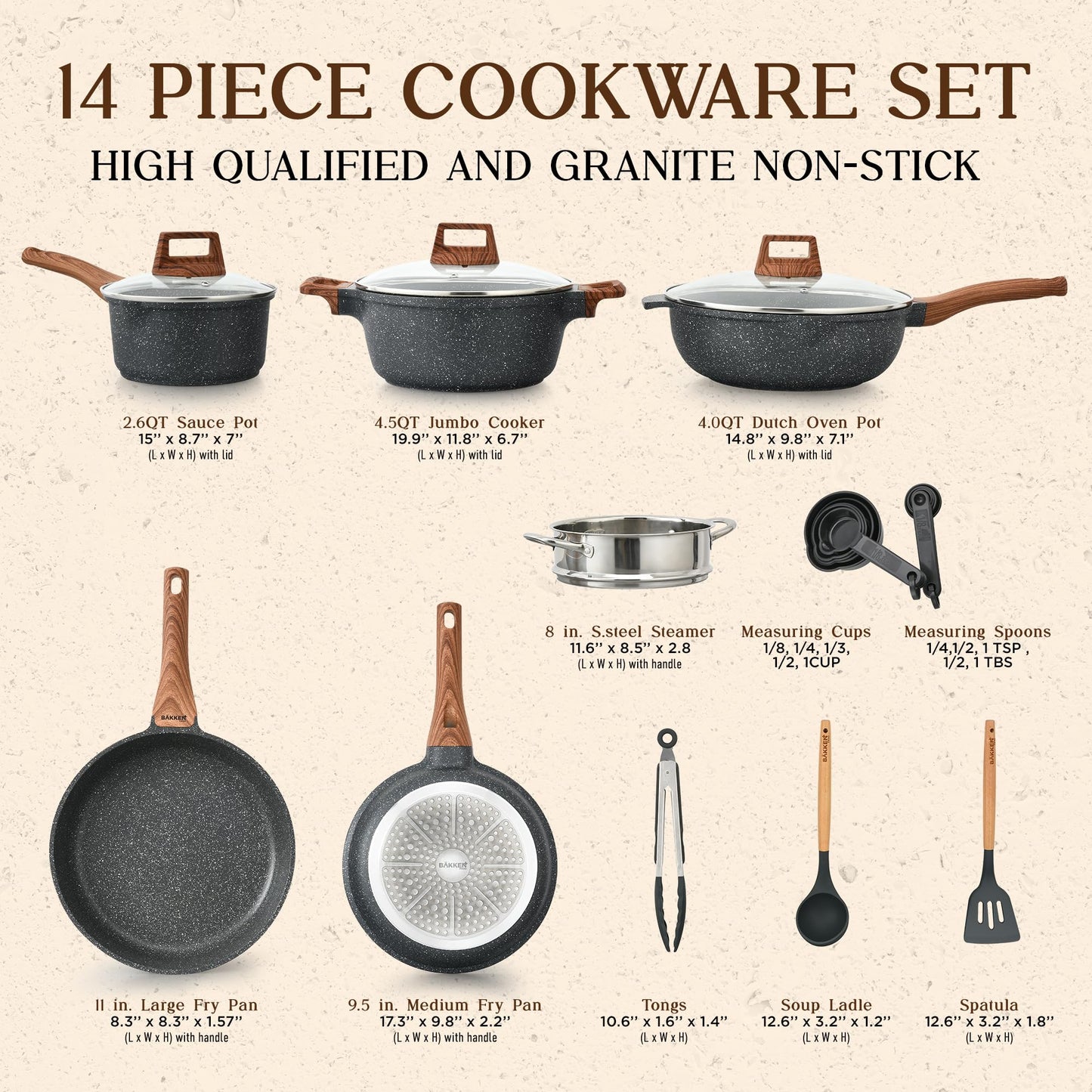 Bakken-Swiss 14-Piece Granite Cookware Set – Non-Stick