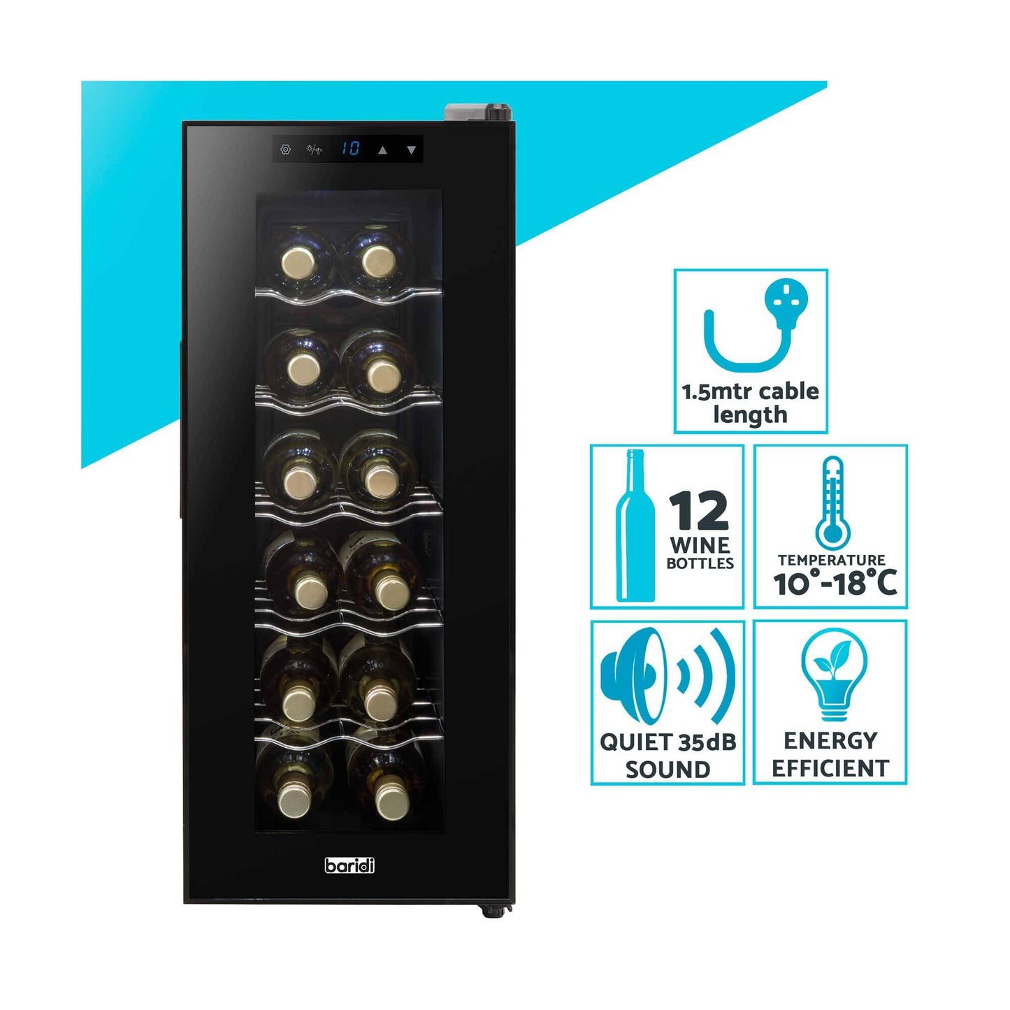 Baridi 12 Bottle Wine Cooler Fridge – Black DH73